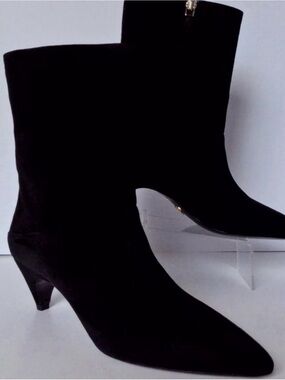 PRADA Women's "Comma" Suede  Curved Heel Bootie - MSRP $890